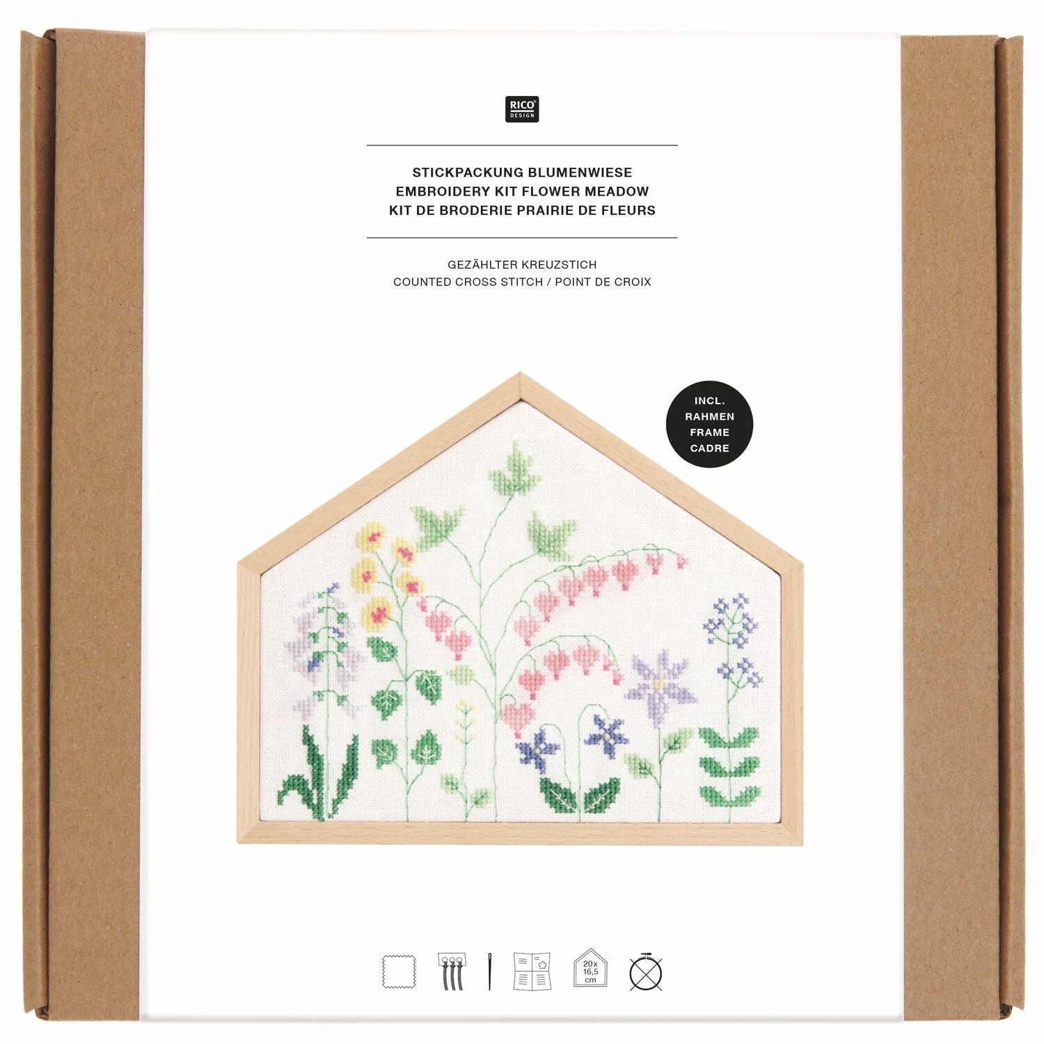 Borduurpakket getelde kruissteek bloemenweide 20×16,5 cm Borduurpakket getelde kruissteek bloemenweide 20×16,5 cm