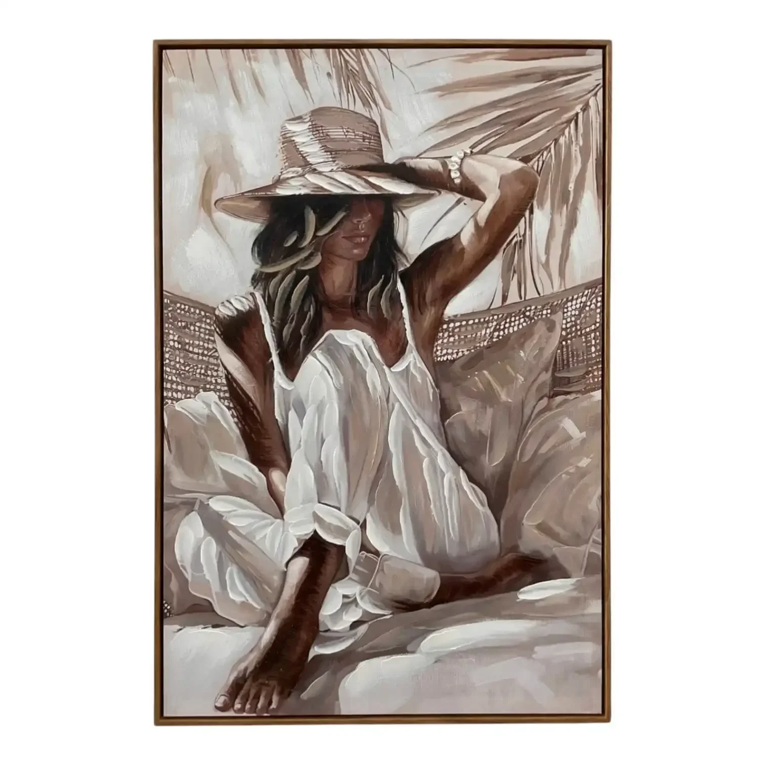 Canvas Schilderij Flora – Vrouw met Hoed 60×90 cm