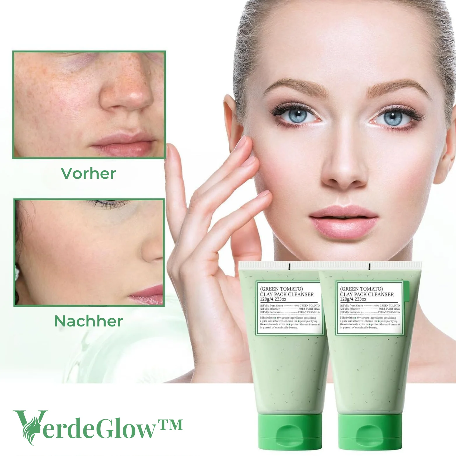 VerdeGlow – Groene Tomaten Kleimasker voor Stralend Zuivere Huid [1 + 1 Gratis]