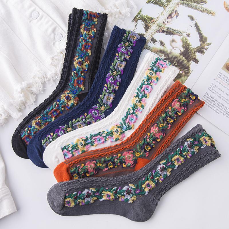 HappySock™ – (5 paar) vintage geborduurde bloemensokken voor stijlvol draagcomfort [50% Korting]