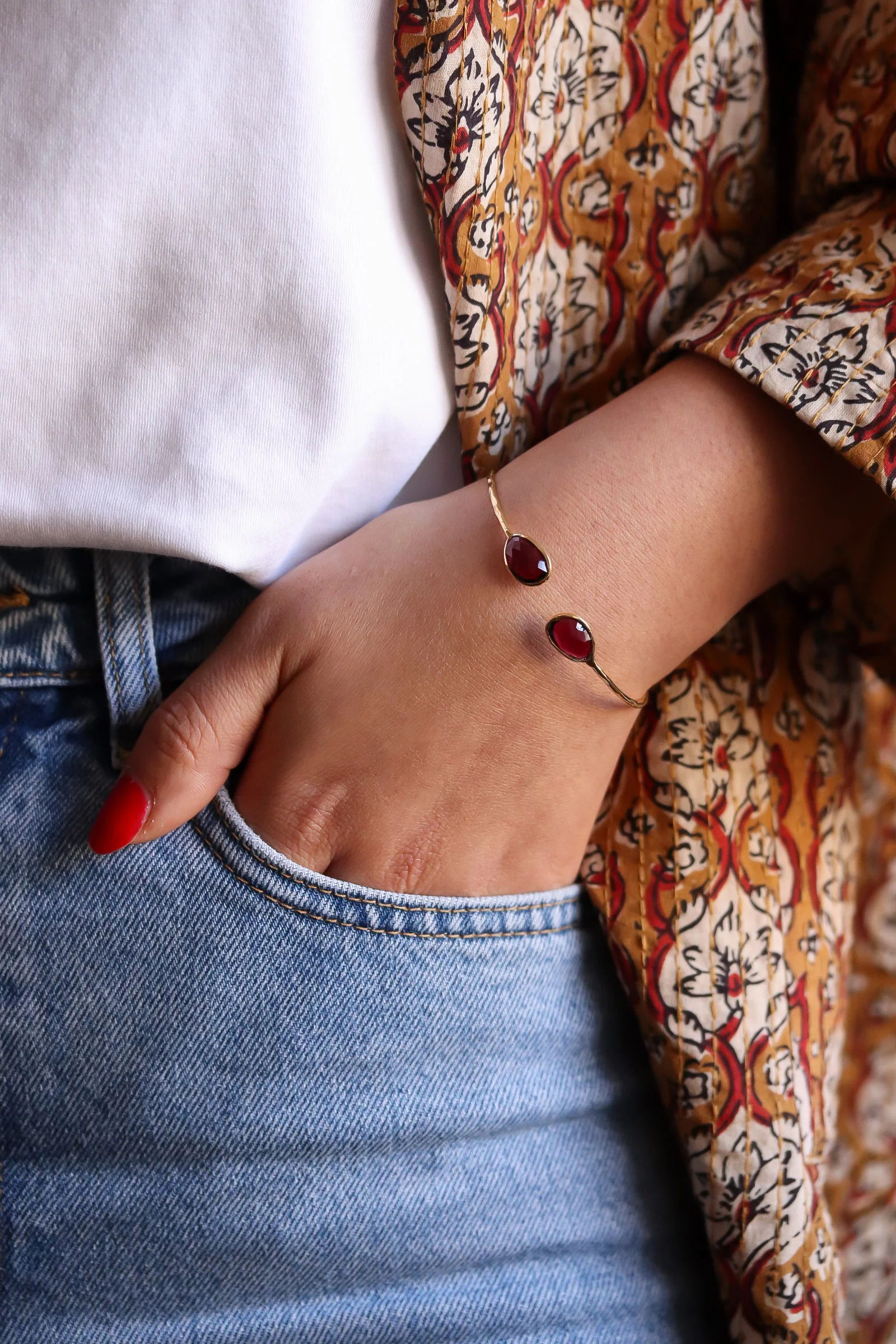 Armband Granaat – Gold Plated Zilver
