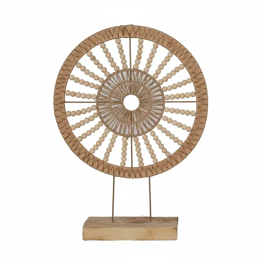 Deco object Solara hout en kralen op standaard H56cm