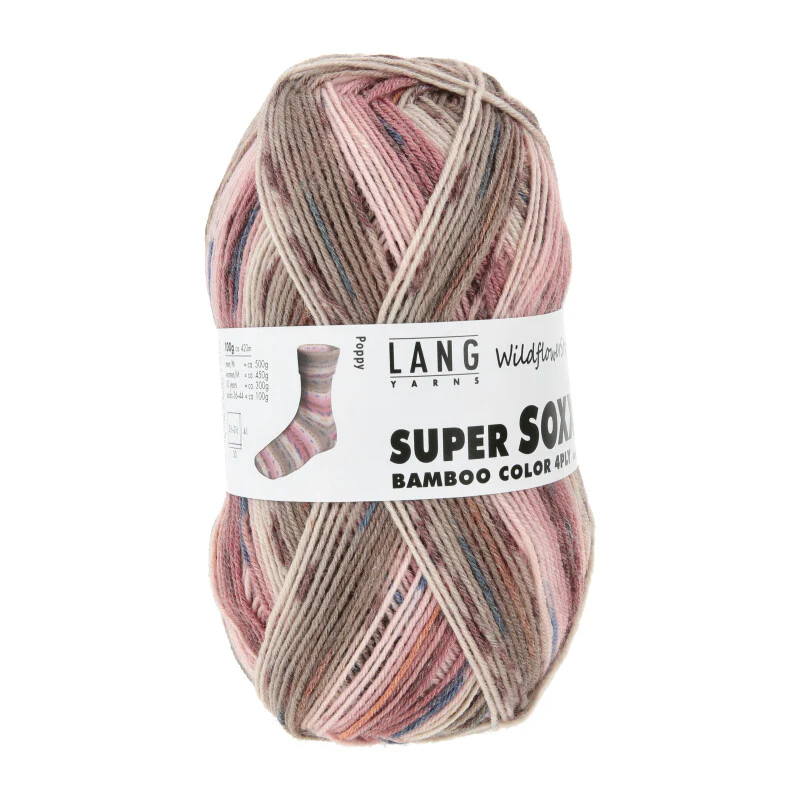 Lang Yarns Super Soxx Bamboo Color 4 Ply Wildflowersoxx Poppy (0560)