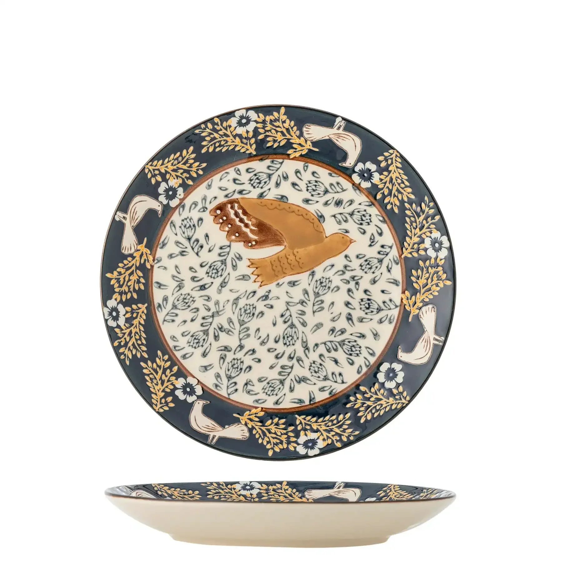 Bord aardewerk blauw Hezha 16cm