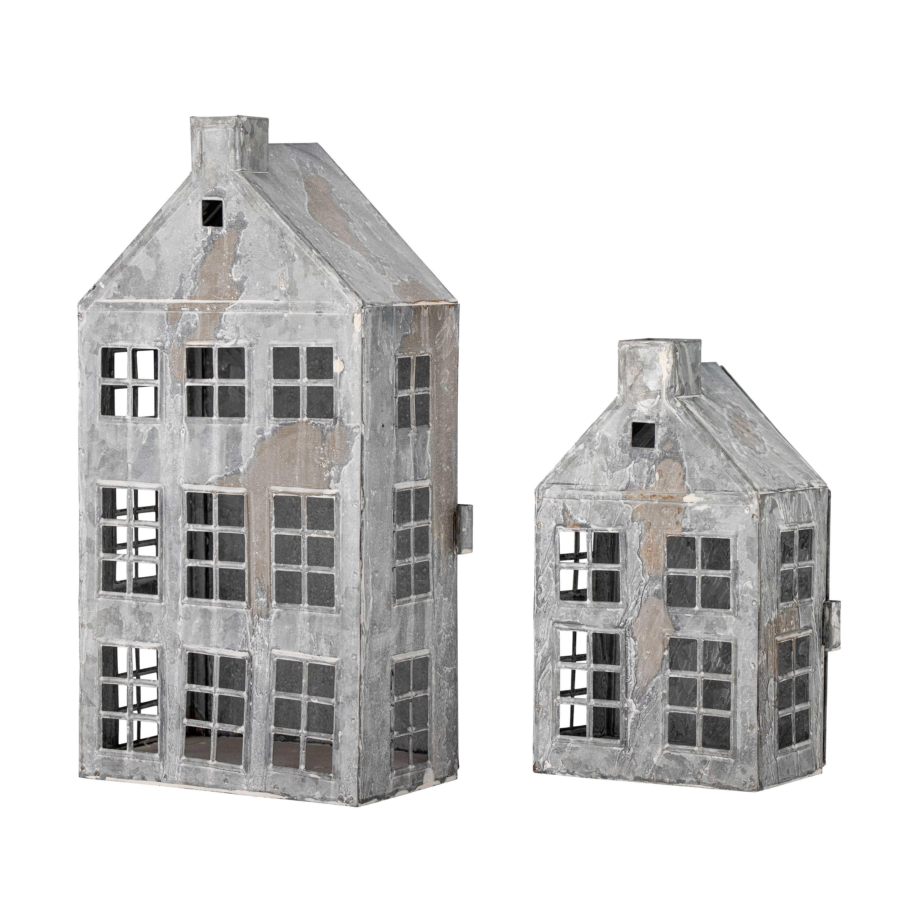 Lantaarn metaal grijs Heidrun – set van 2