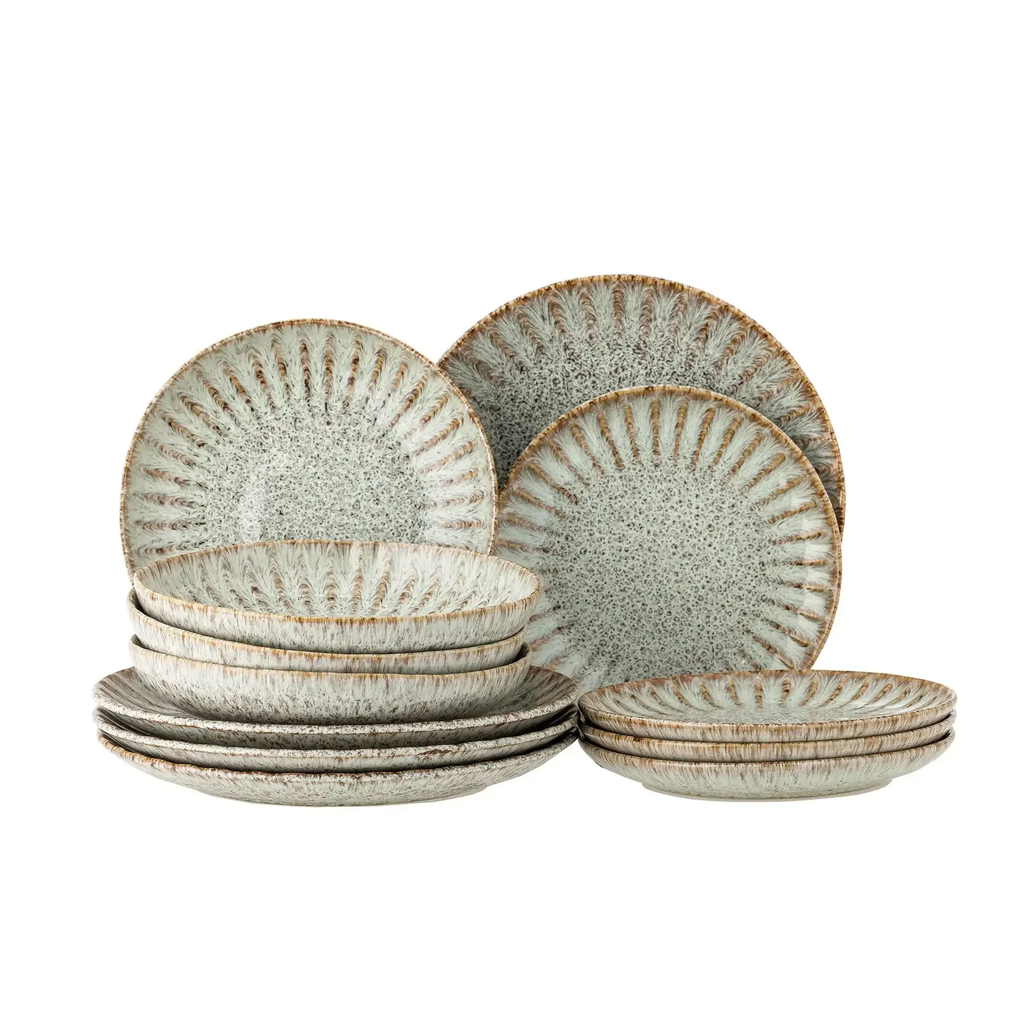 Serviesset aardewerk naturel Fleur – 12 stuks