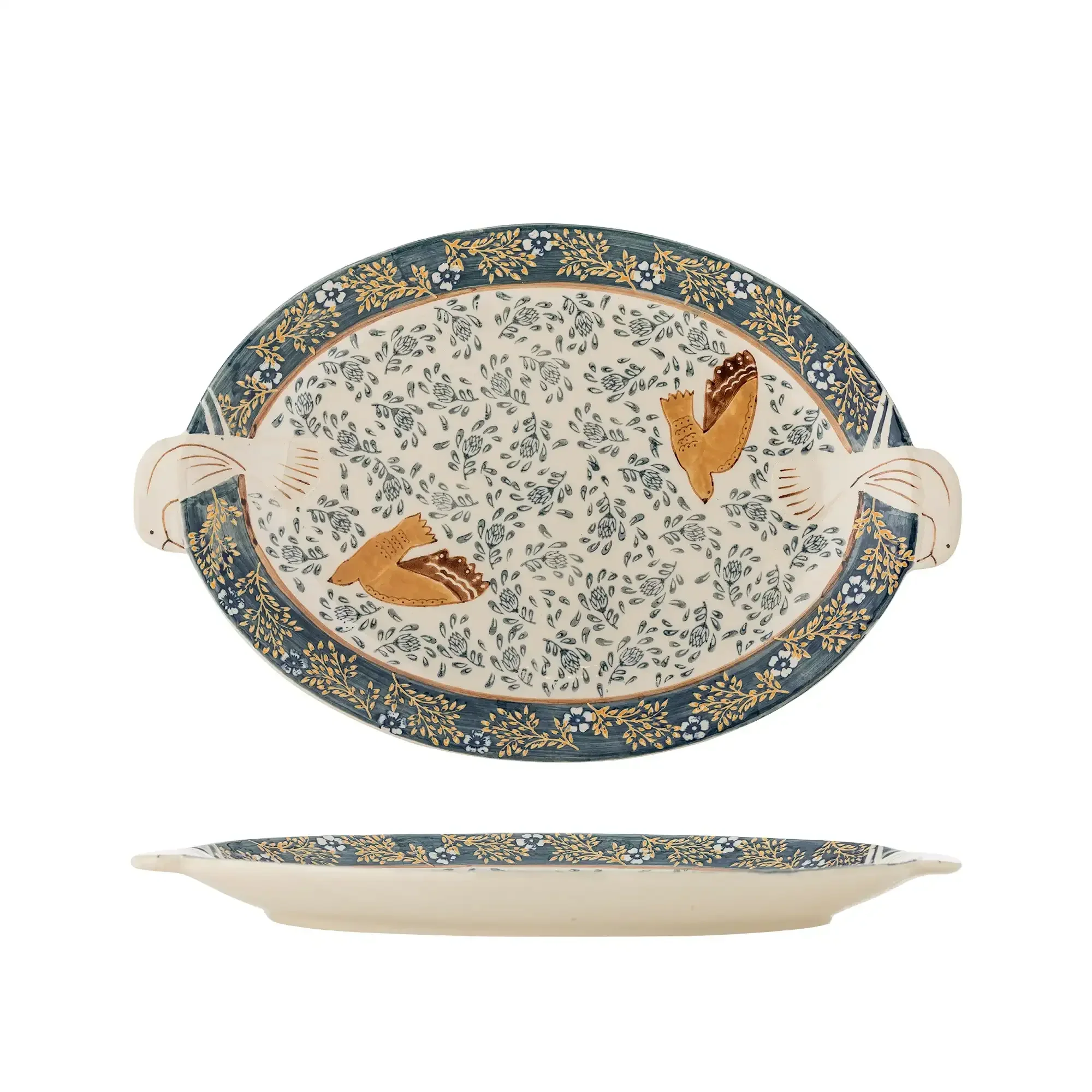 Dienblad aardewerk blauw Hezha 34cm