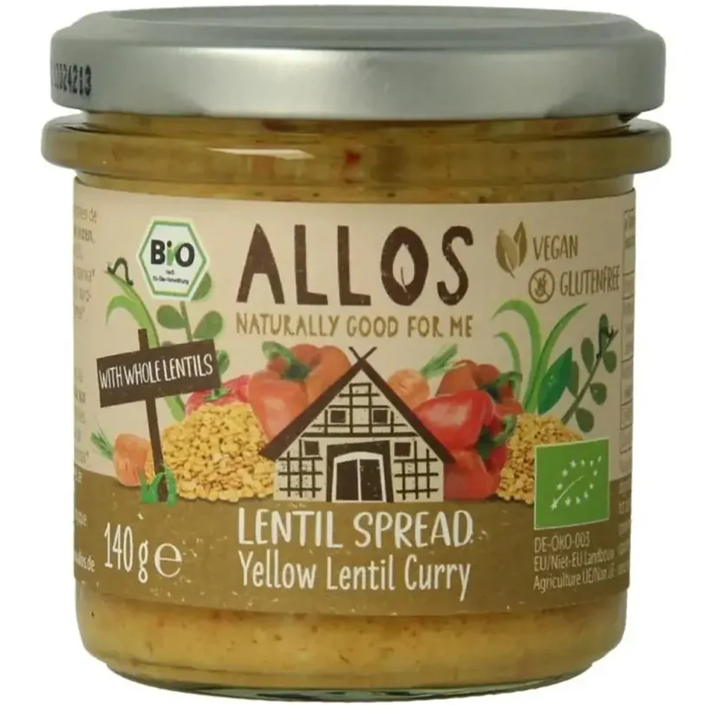 Allos – Linzenspread Gele Curry Bio 140 gram