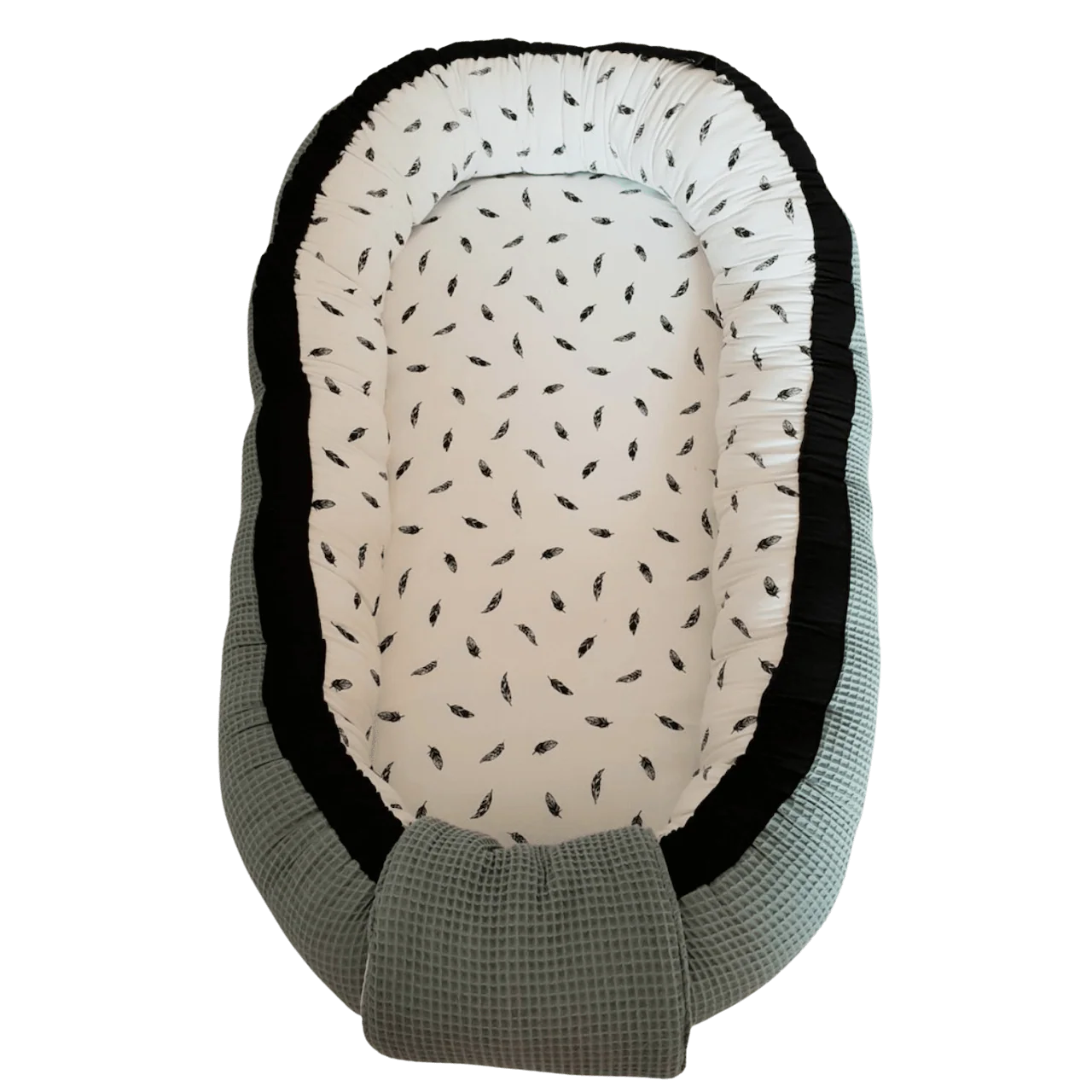Babynestje Julian sapphire oudgroen wafel monochrome veertjes
