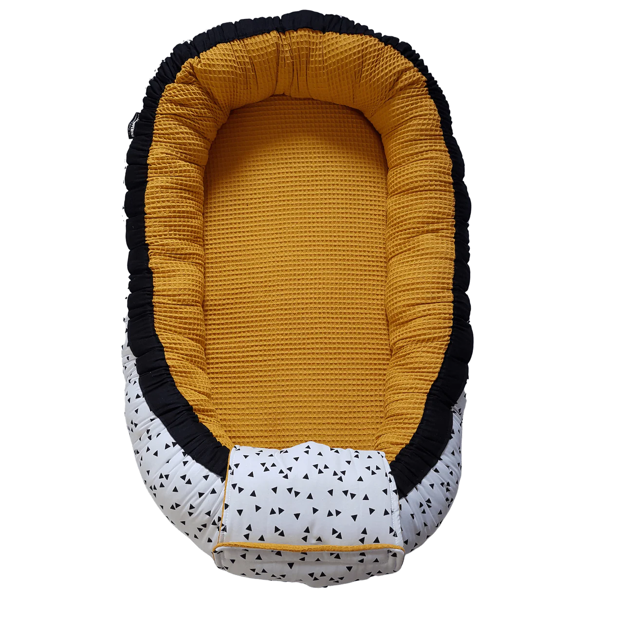 Babynestje London okergeel zwart wit wafel monochrome driehoekjes - Afbeelding 3