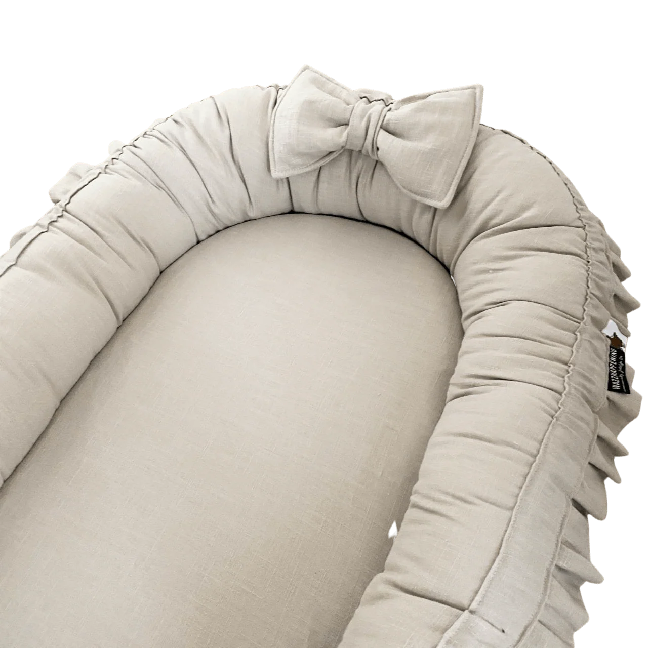 Babynestje Milou zand linnen beige ruffle strik luxe
