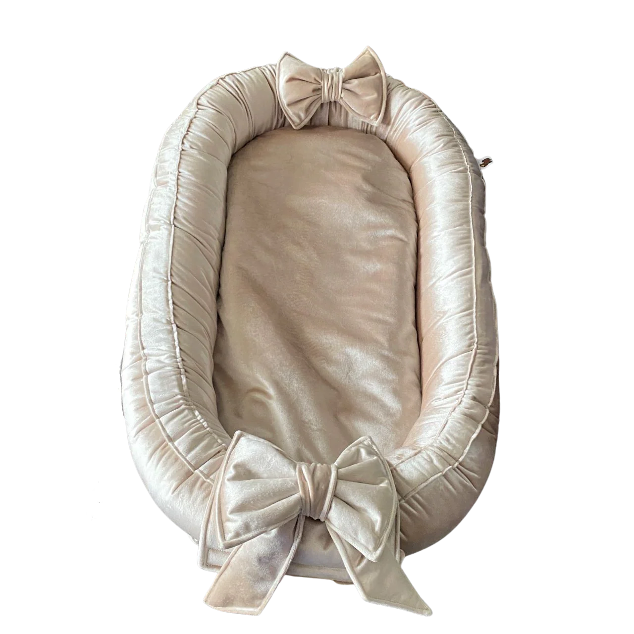 Babynestje Velvet luxury zand champagne strik - Afbeelding 2