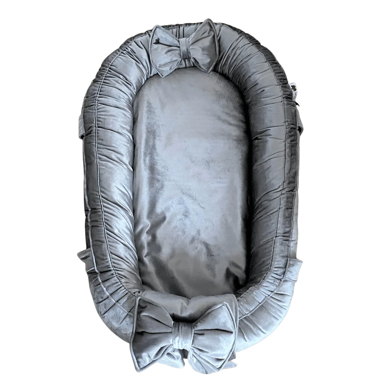 Babynestje Velvet luxury donkergrijs grijs strik fluweel