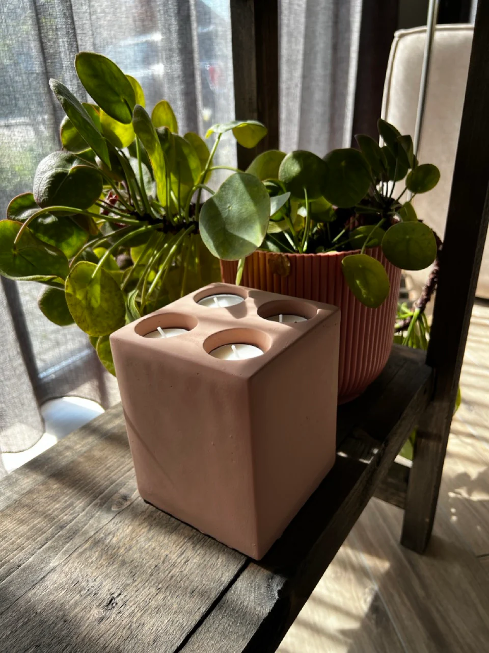 Beton waxinelichthouder – 12×15 cm – Roze