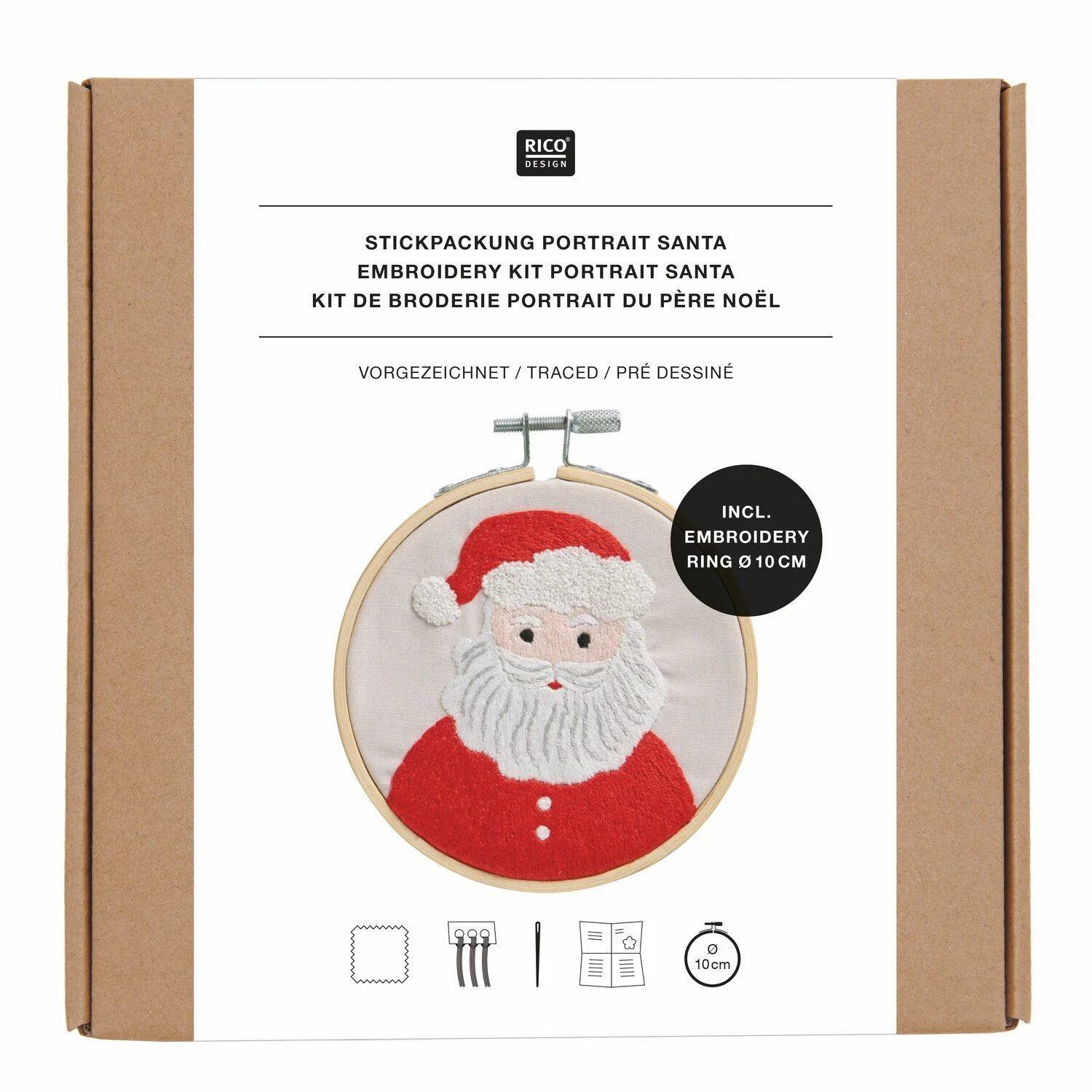 Borduurpakket Kerstman voorgetekend 10 cm Borduurpakket Kerstman voorgetekend 10 cm