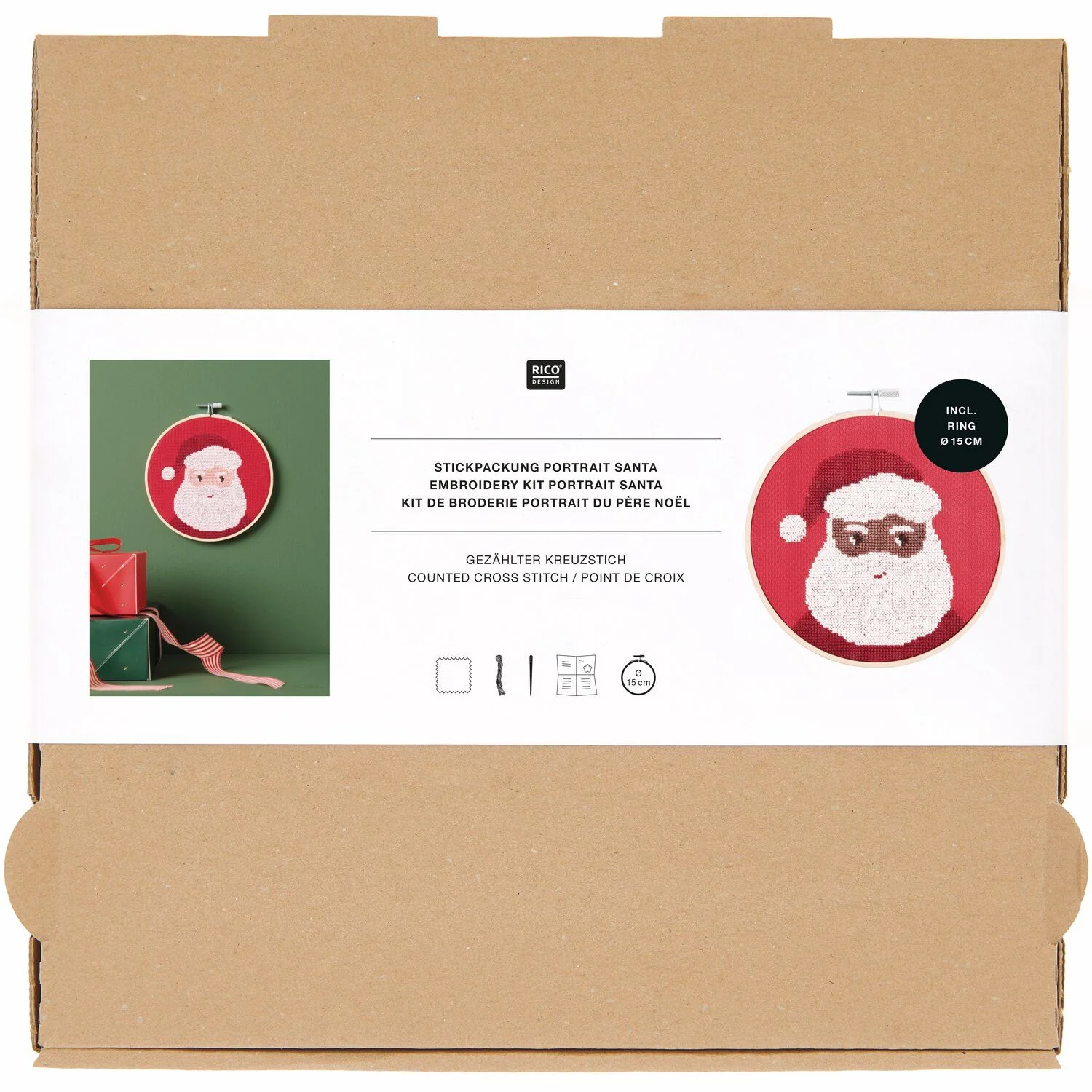 Borduurpakket Portret Kerstman 15 cm Borduurpakket Portret Kerstman 15 cm