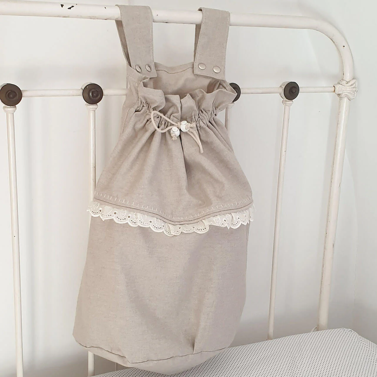 Boxzak Noella – linnen – katoen – broderie – zand – creme – landelijk