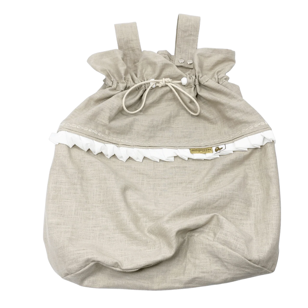 Boxzak Noé Mae in zand  linnen met offwhite ruffles en strikjes