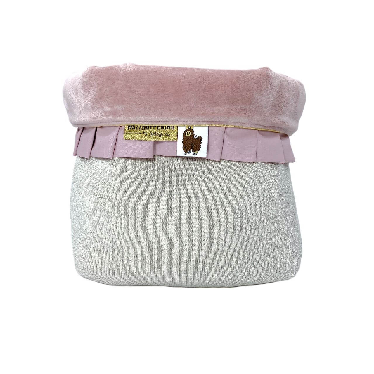 Commodemandje Glitter Velours – kiezel – oudroze – plooirand – gouden paspelbies