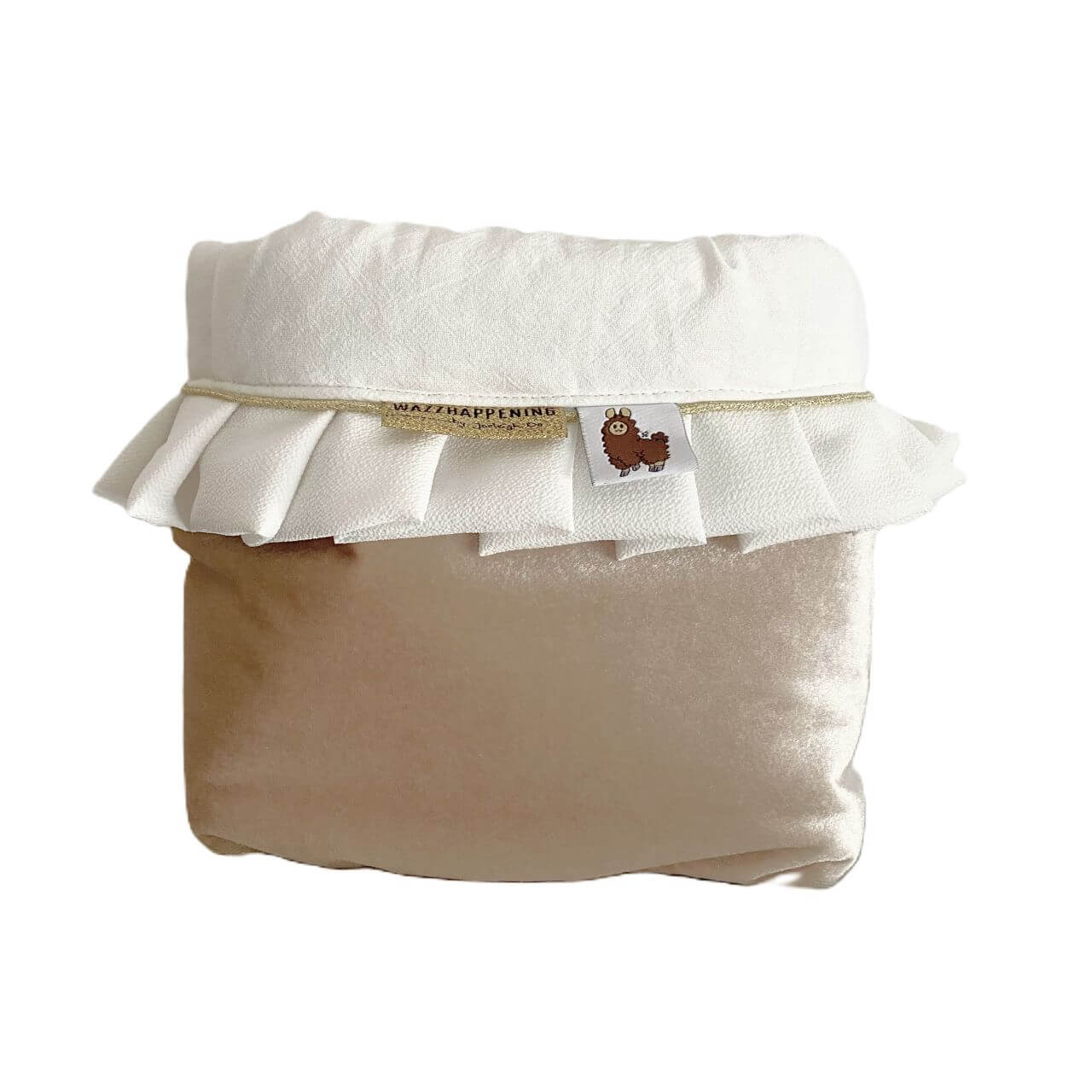 Commodemandje Velvet – zand – champagne – plooirand – offwhite – gouden paspel