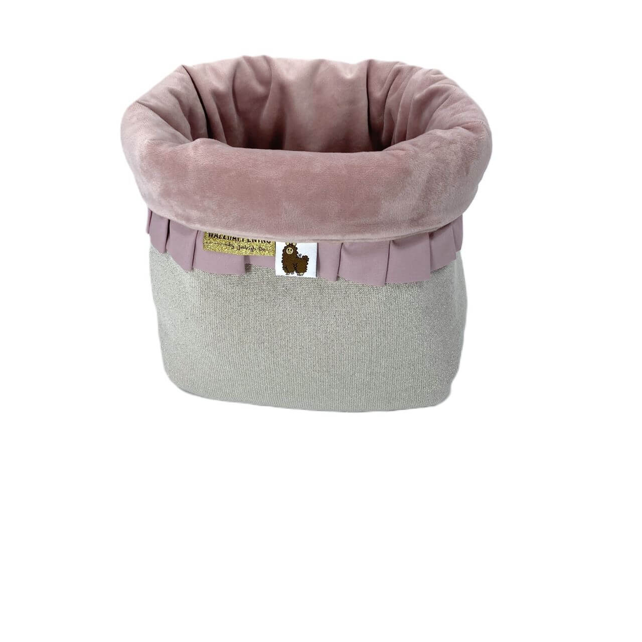 Commodemandje Glitter Velours - kiezel - oudroze - plooirand - gouden paspelbies - Afbeelding 3