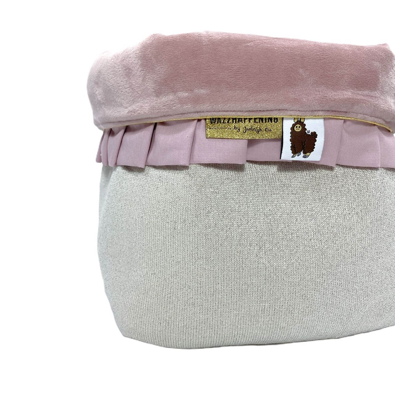 Commodemandje Glitter Velours - kiezel - oudroze - plooirand - gouden paspelbies - Afbeelding 2