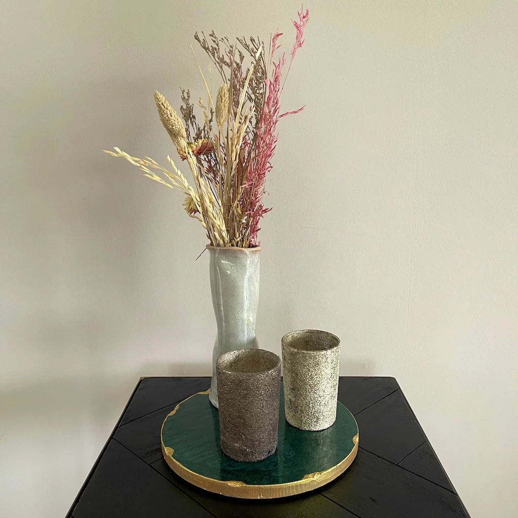 Decoratie plateau “Marble Green” – marmer groen goud – rond 20 cm
