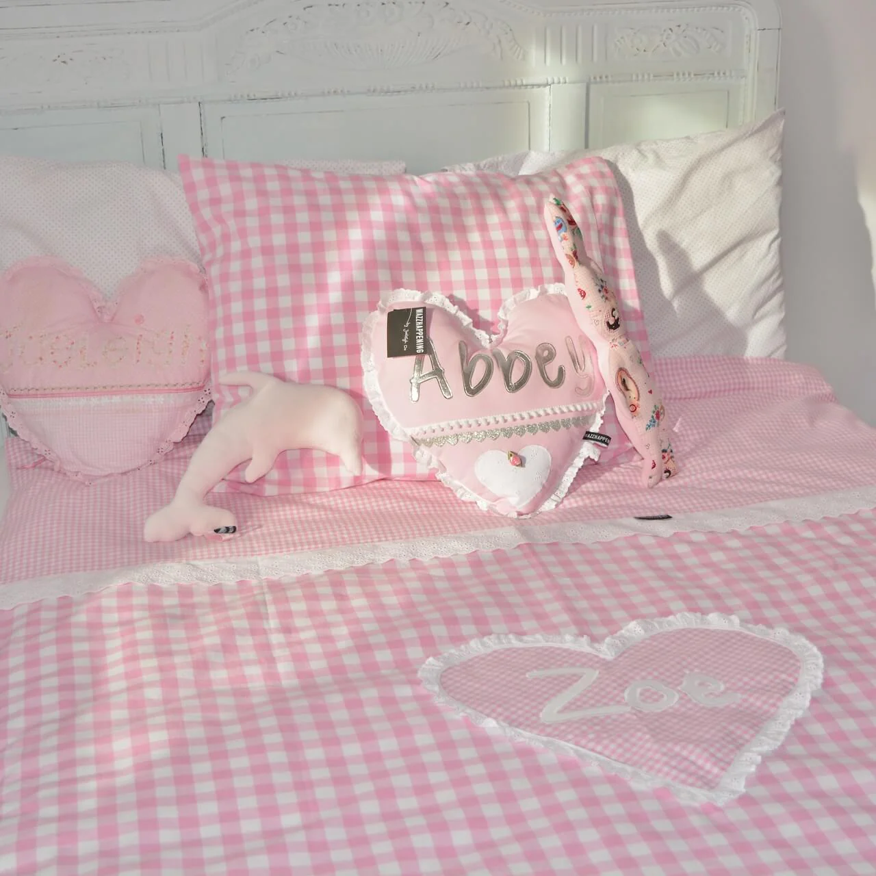 Dekbedovertrek Jaeleigh’s Valentine – roze – hart – ruit
