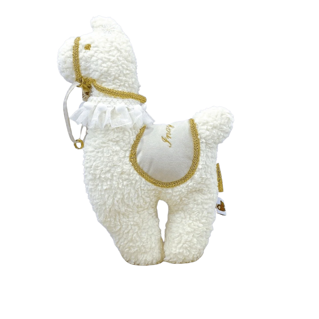 Geboorte Lama – ecru – teddy – met naam – goud