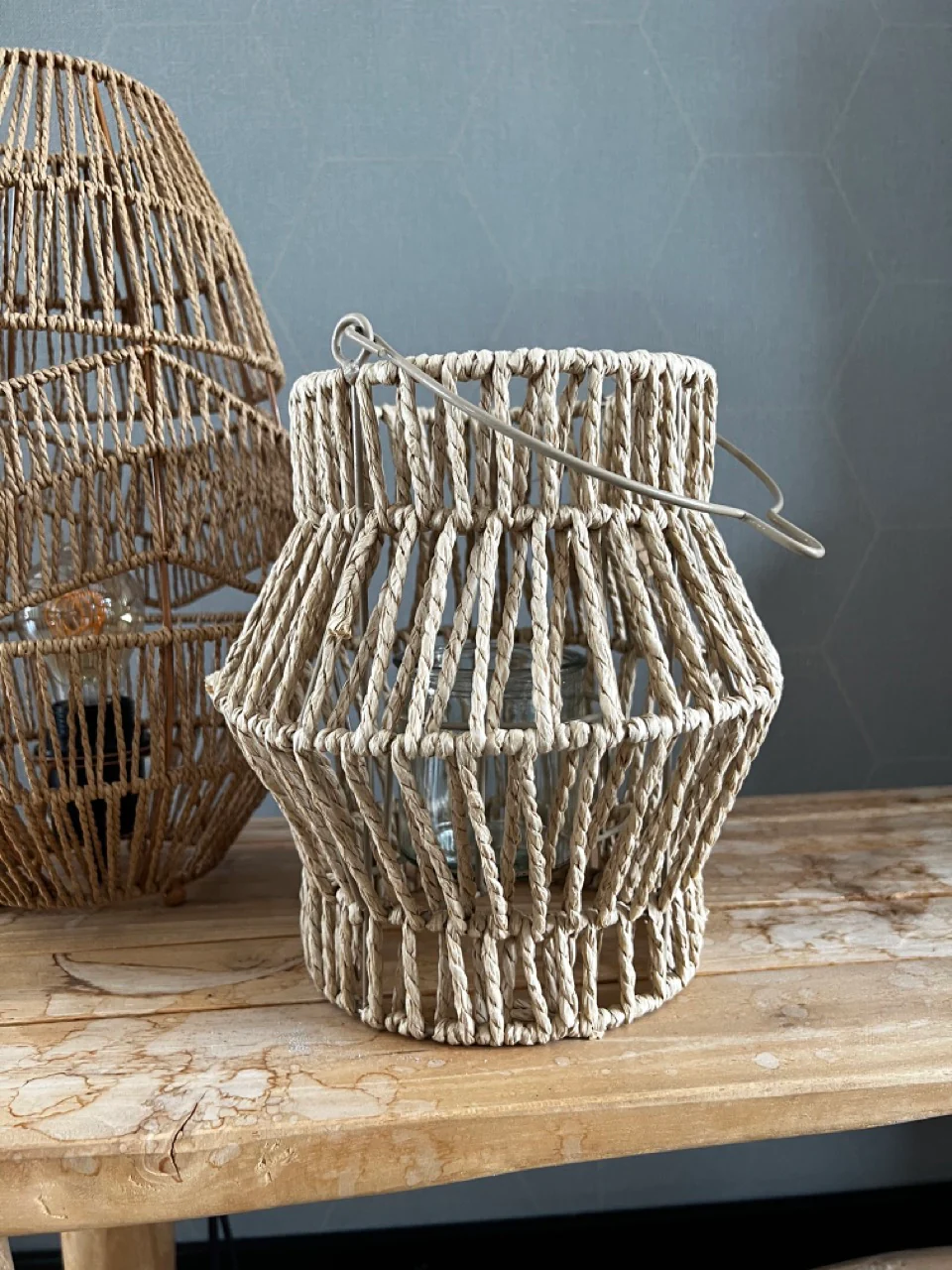 Gevlochten lantaarn – Ø22x25cm – Touw