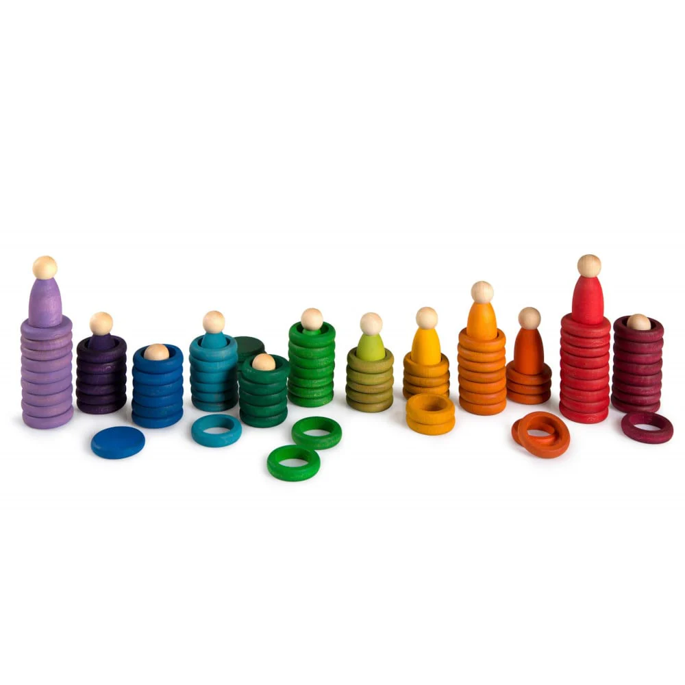 Grapat Houten Nins® Poppetjes met Ringen en Schijfjes – Carla 120 Stuks