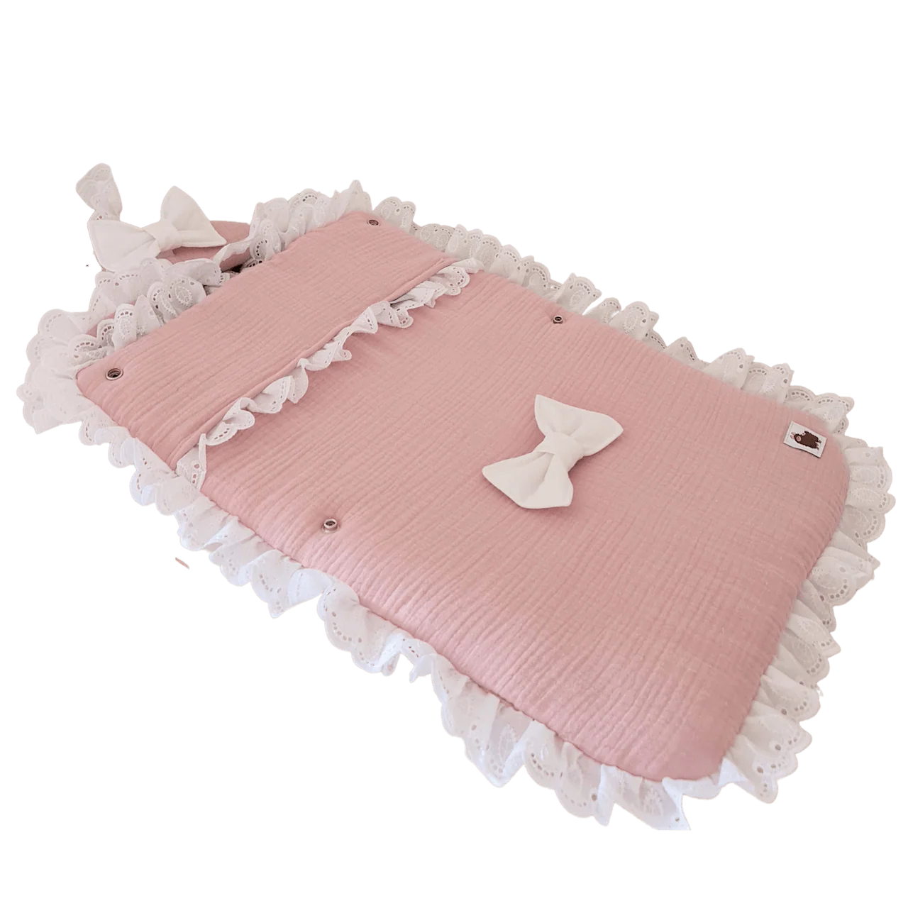 Voetenzak Khloe - oudroze hydrofiel - broderie kant - strikken - Afbeelding 2