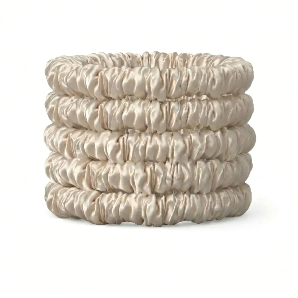 Zijden Scrunchies Peach Blush Deluxe set van 5 - 22 Momme - Afbeelding 2