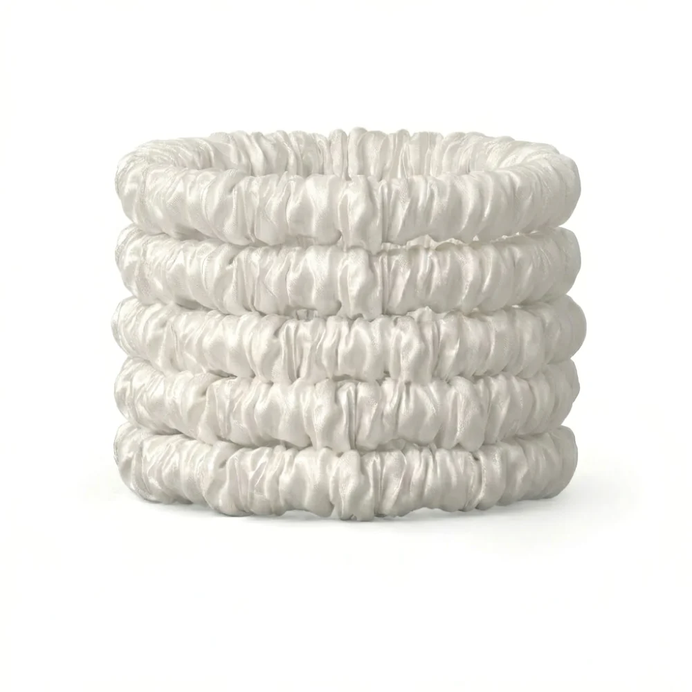 Zijden Scrunchies Soft Ivory Deluxe set van 5 - 22 Momme - Afbeelding 2