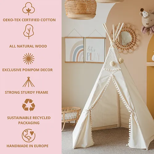 Boho Tipi tent met Pom Pom - Afbeelding 2