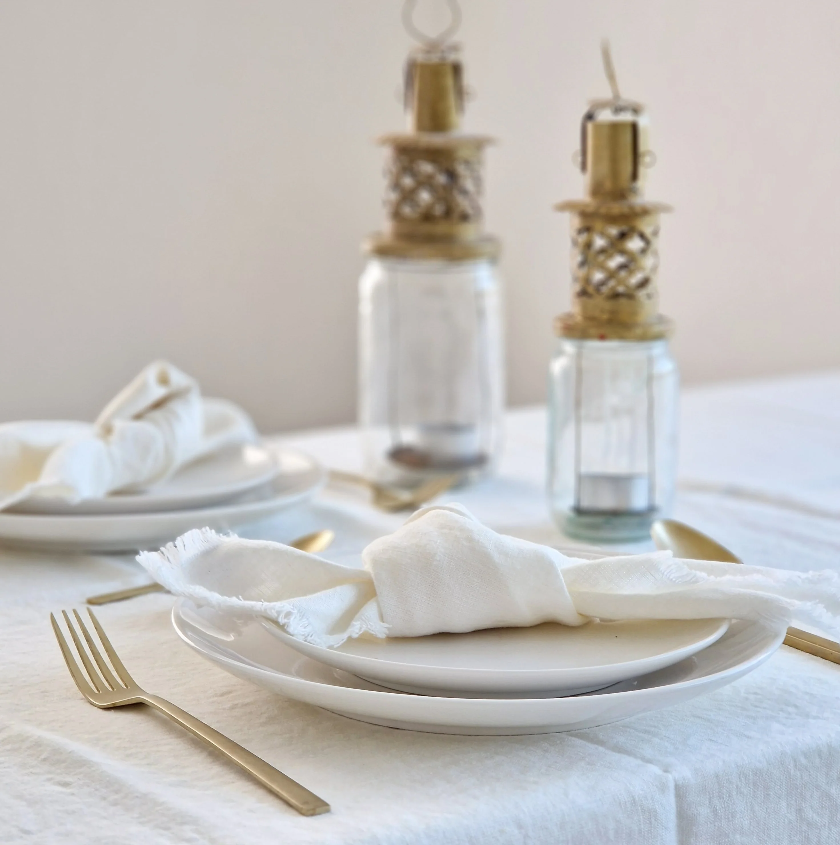 Linnen servetten Off-White met franjes set van 2