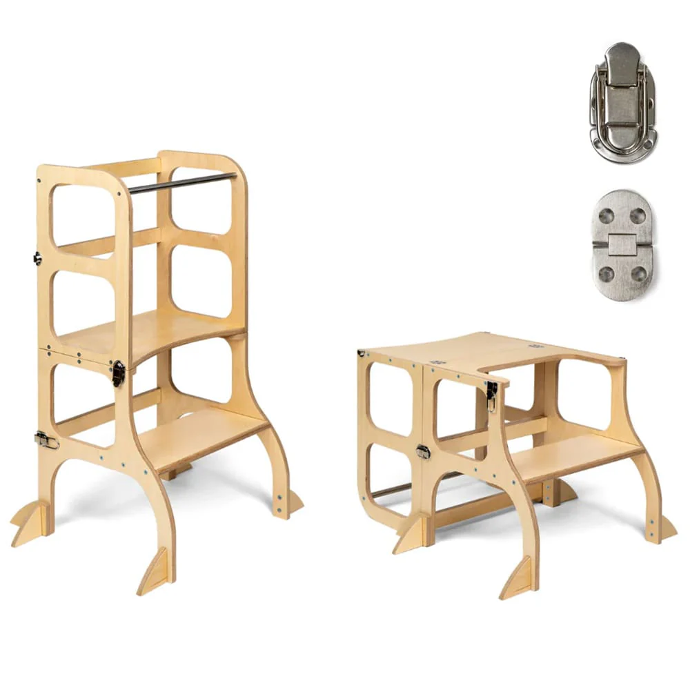Ette Tete Leertoren Step’n Sit Zilver-Hout Met Extra Support