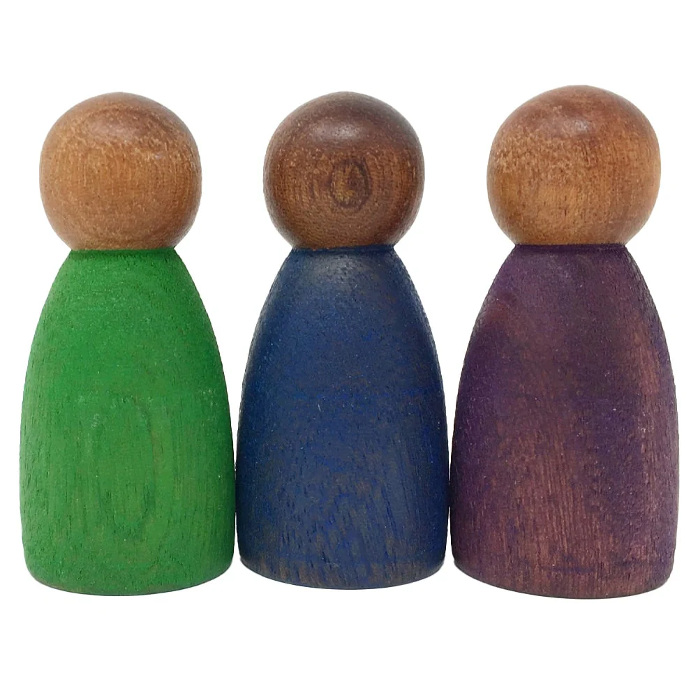 Grapat Houten Nins® Poppetjes Koele Kleuren Donker – 3 Stuks