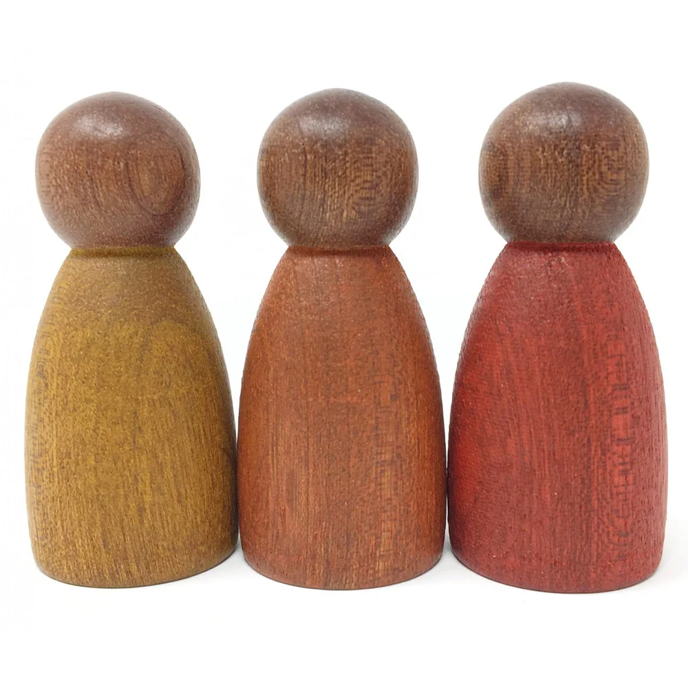 Grapat Houten Nins® Poppetjes Warme Kleuren Donker – 3 Stuks