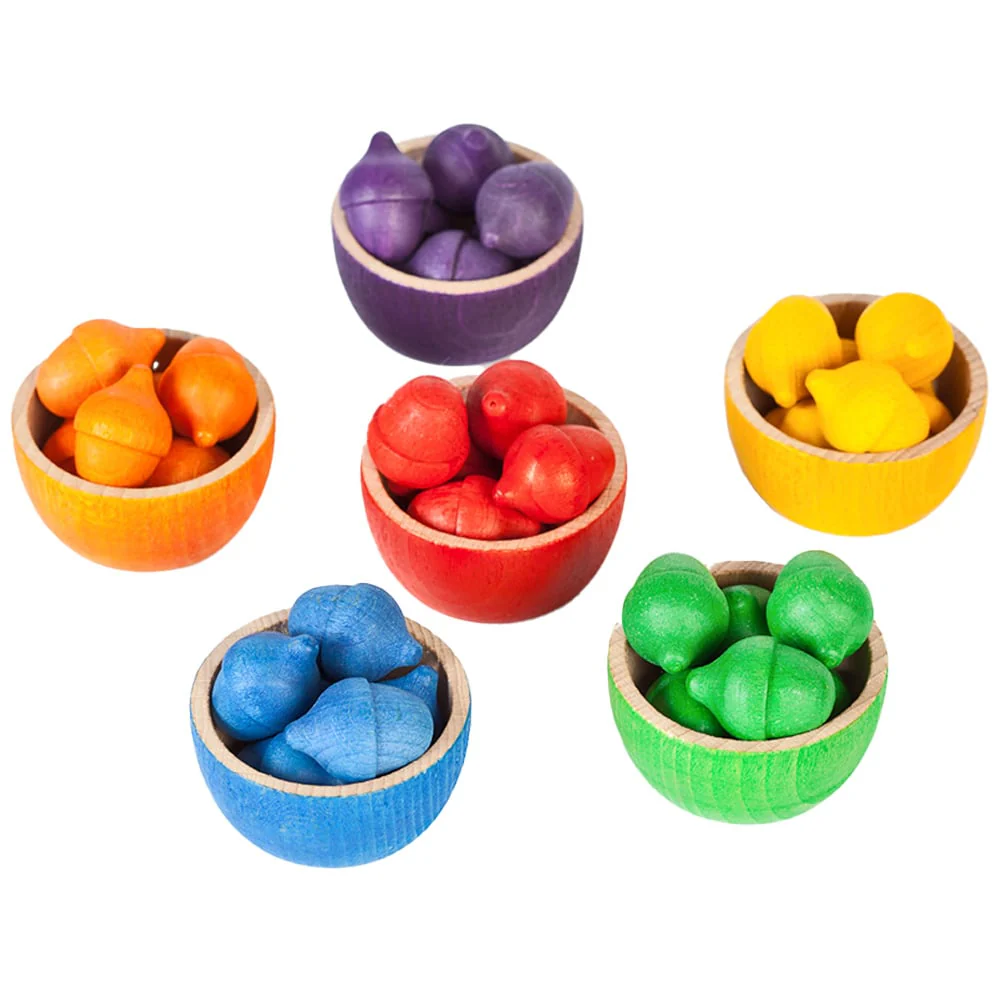 Grapat 6 Houten Bakjes met 36 Eikeltjes en Pincet
