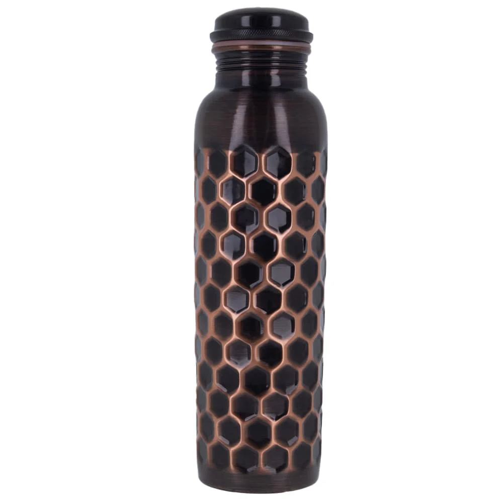 Puur Koperen Waterfles Gehamerd Diamant Antiek 900ml