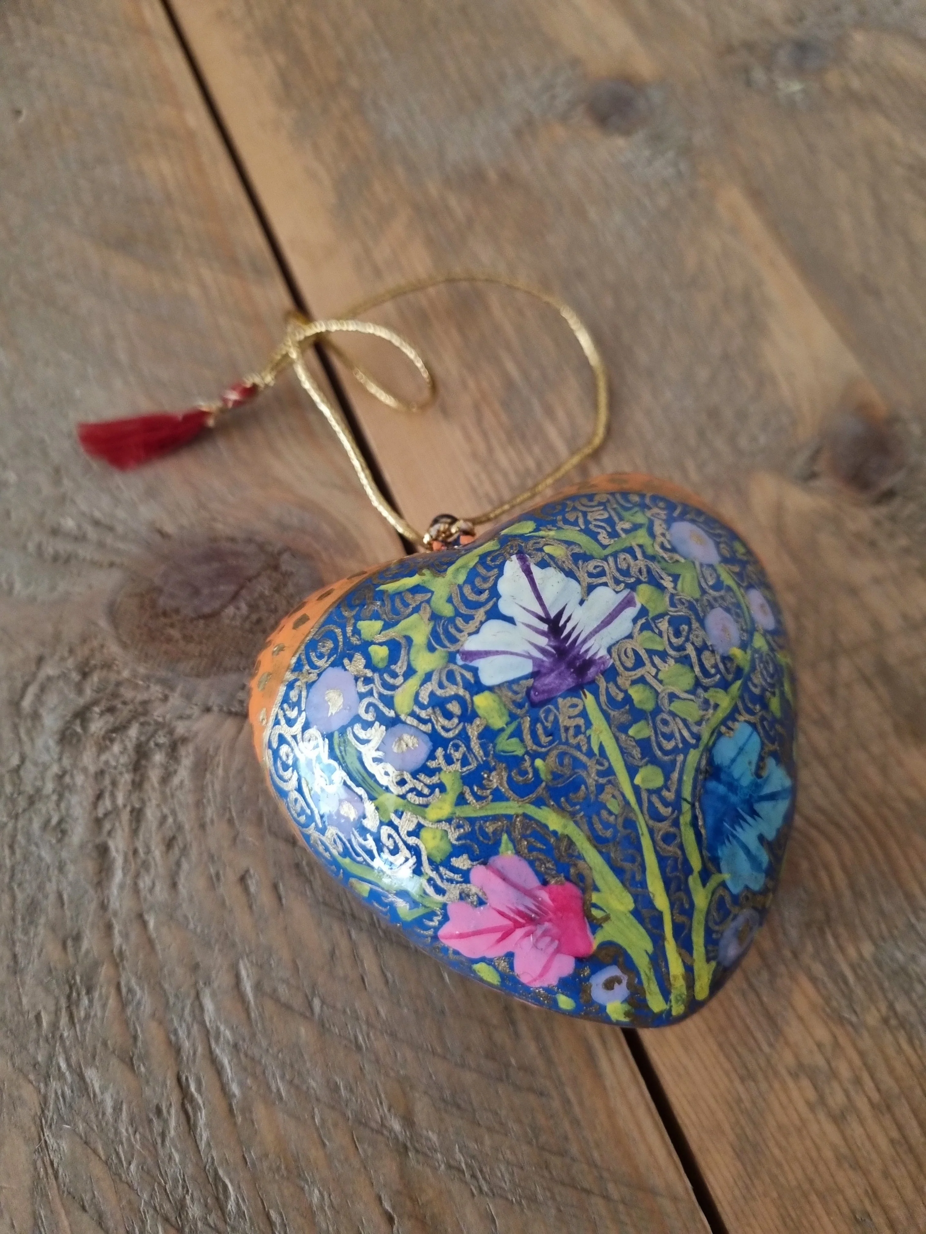 Hart papier-maché oranje/blauw